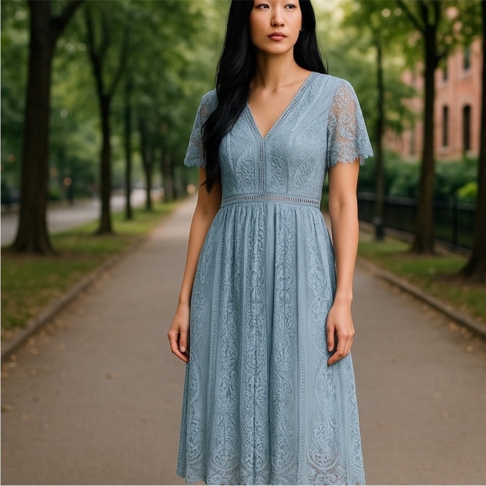 MEROKEETY V Neck Short Sleeve Floral Lace Wedding Dress A Line Boho Maxi Dress - Picture 5 of 9